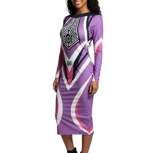 Purple Geometric Long Sleeve Dress